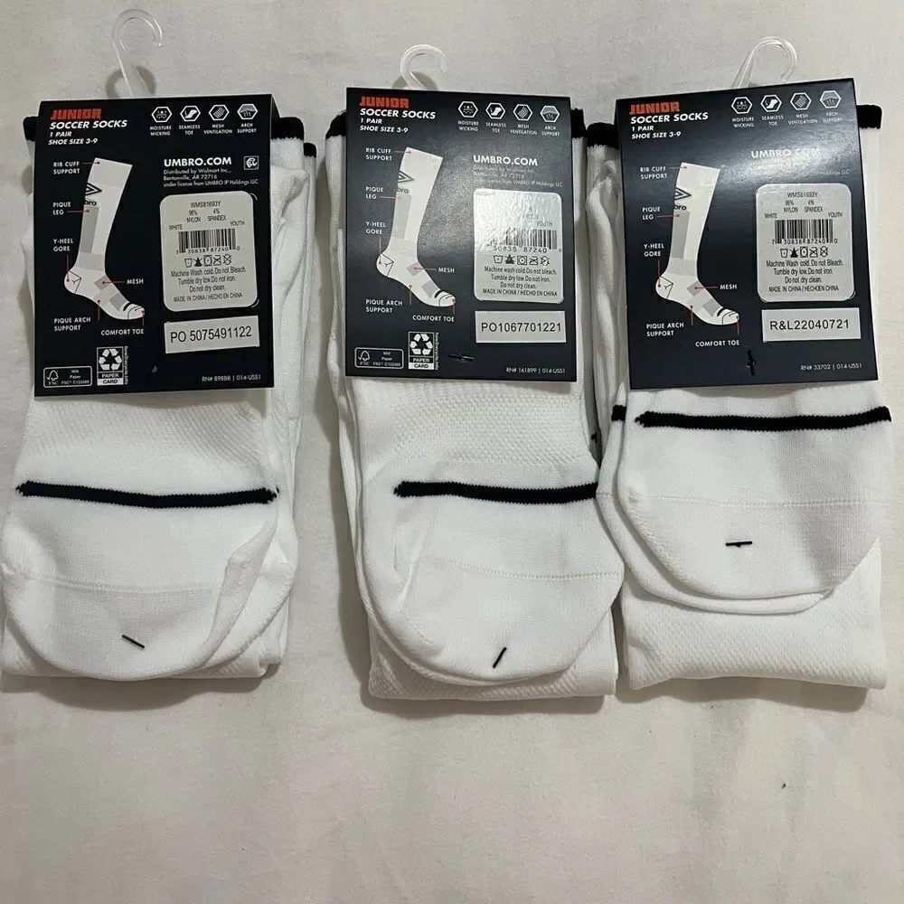 Umbro Junior Soccer Socks. Shoe size 3-9. 3 pairs!